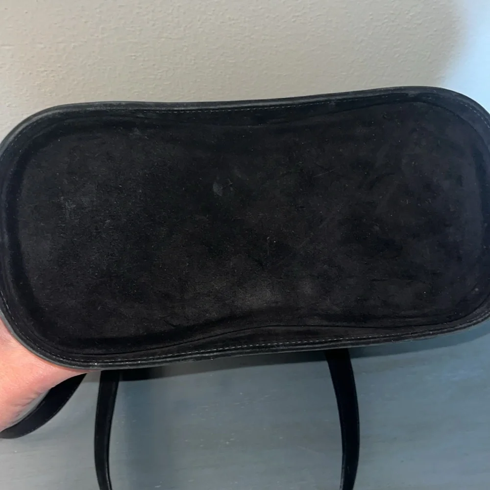 Salvatore Ferragmo Elegant Black Suede Bucket Shoulder Bag w Gold Accents EUC